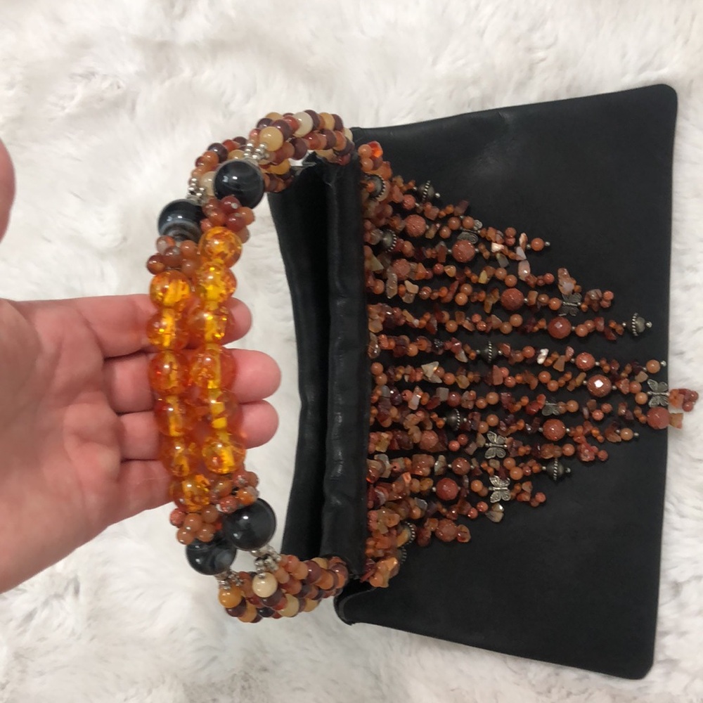Handcrafted Natural full grain leather beaded purse - Picture 12 of 13
